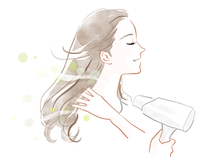 ドライヤーをかける女性のイラスト