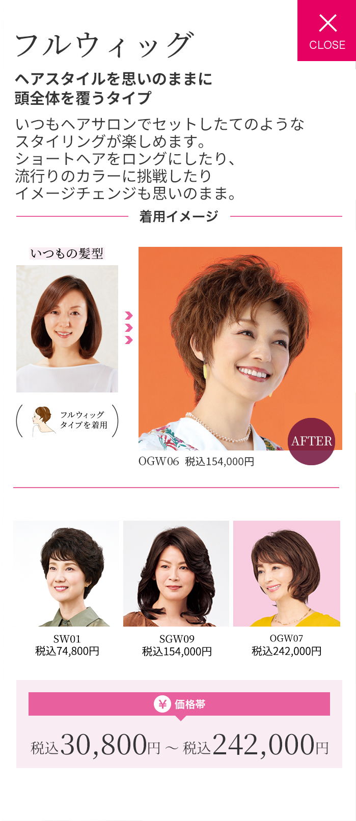 フルウィッグ 自髪をすっかり覆うから、大胆なイメージチェンジも自由自在。